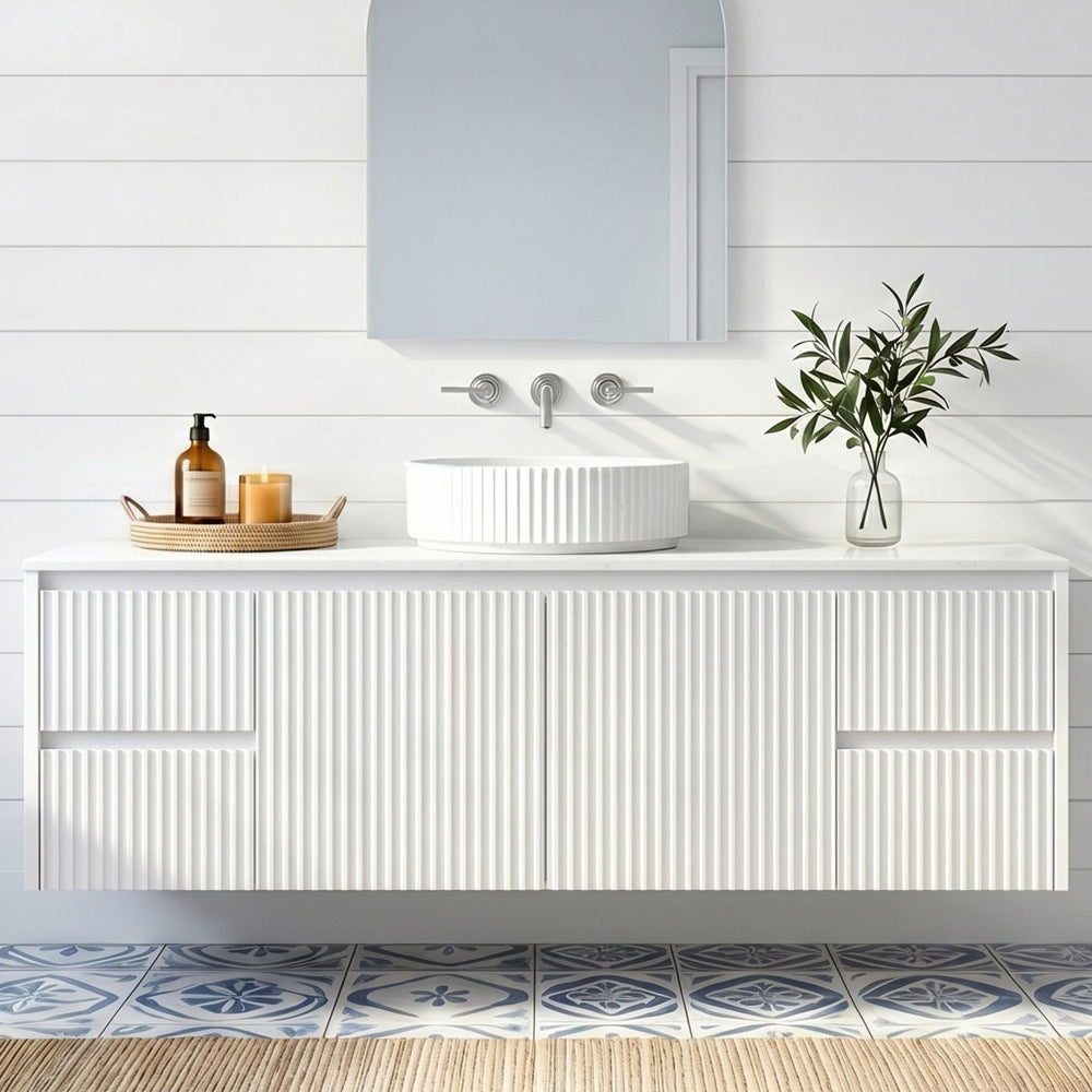 LUKKA CRETE MODERN MATTE WHITE 1500MM SINGLE BOWL WALL HUNG VANITY (AVAILABLE IN MIDDLE, LEFT AND RIGHT HAND DRAWER)
