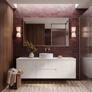 LUKKA CRETE MODERN MATTE WHITE 1500MM SINGLE BOWL WALL HUNG VANITY (AVAILABLE IN MIDDLE, LEFT AND RIGHT HAND DRAWER)