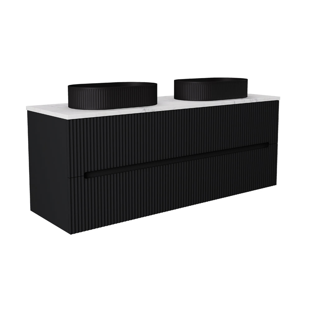 LUKKA CABARITA MODERN MATTE BLACK 1500MM DOUBLE BOWL WALL HUNG VANITY