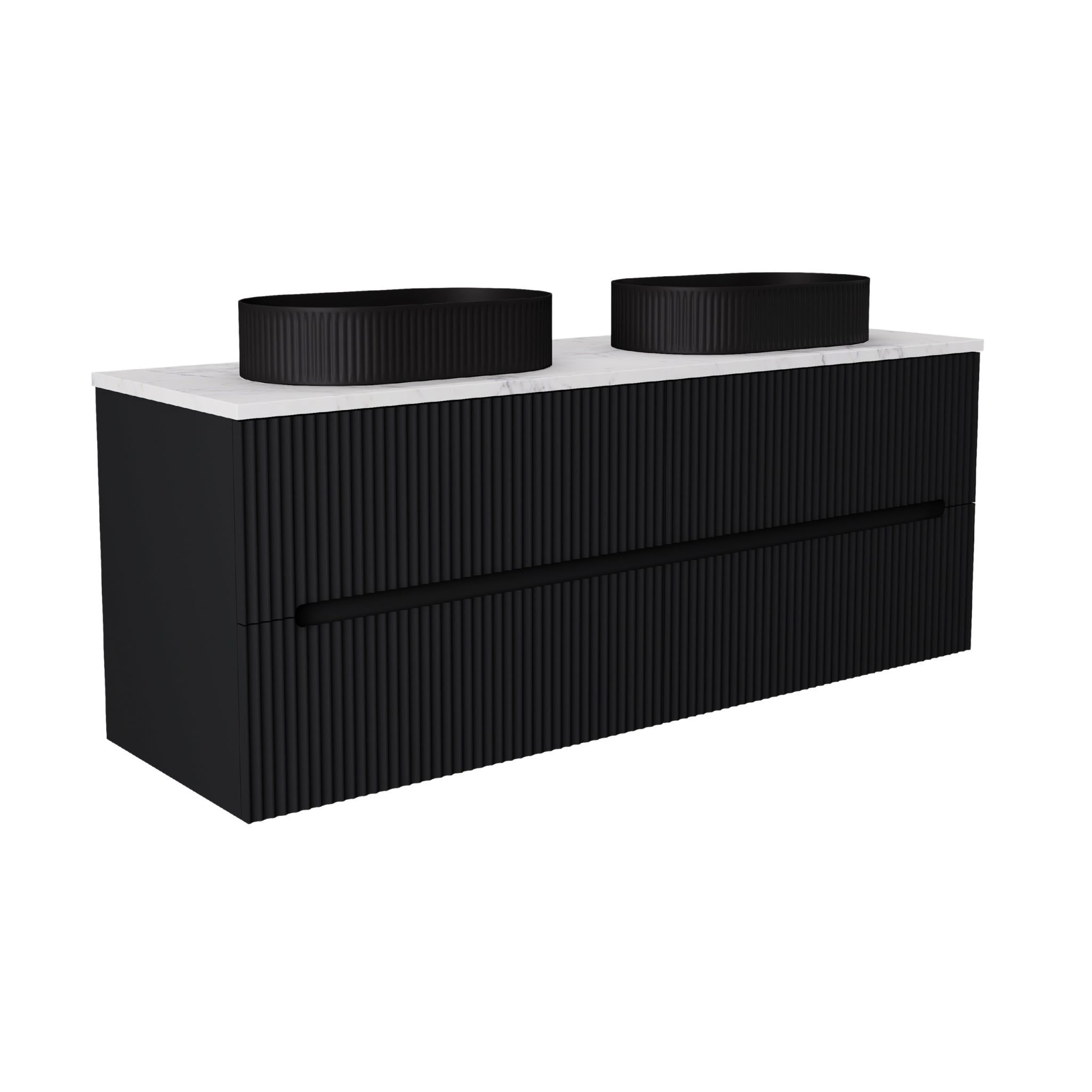 LUKKA CABARITA MODERN MATTE BLACK 1500MM DOUBLE BOWL WALL HUNG VANITY