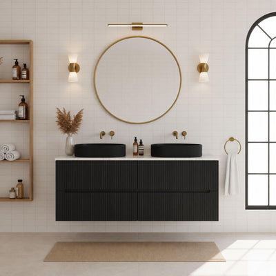 LUKKA CABARITA MODERN MATTE BLACK 1500MM DOUBLE BOWL WALL HUNG VANITY