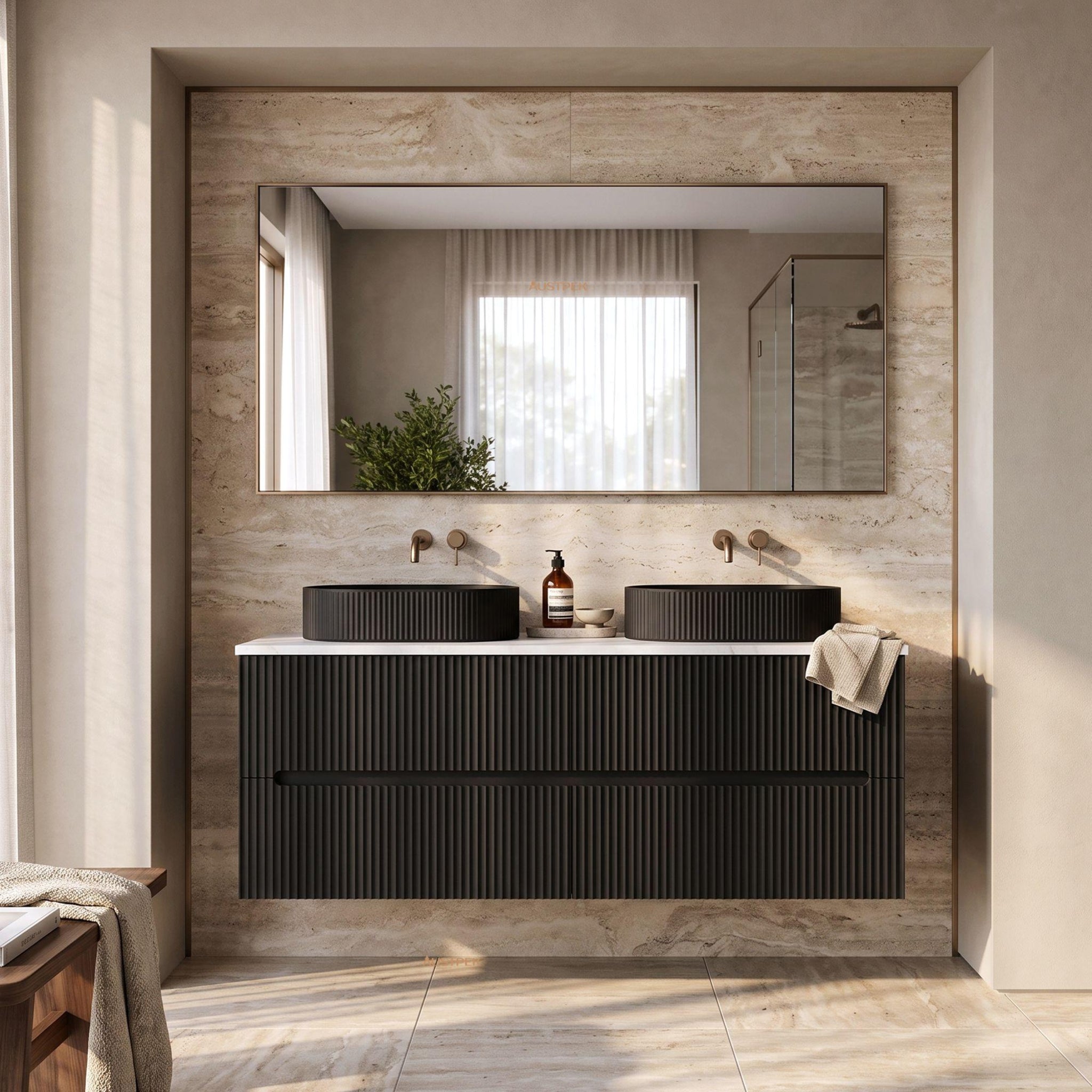 LUKKA CABARITA MODERN MATTE BLACK 1500MM DOUBLE BOWL WALL HUNG VANITY