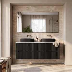 LUKKA CABARITA MODERN MATTE BLACK 1500MM DOUBLE BOWL WALL HUNG VANITY