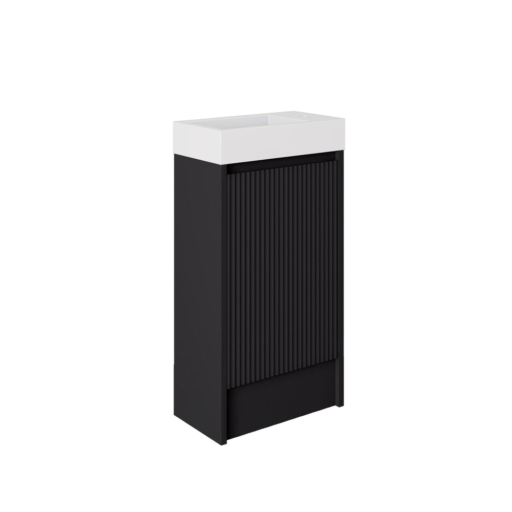 LUKKA CRETE MINI MATTE BLACK 450MM SPACE SAVING SINGLE BOWL FLOOR STANDING VANITY WITH KICKBOARD