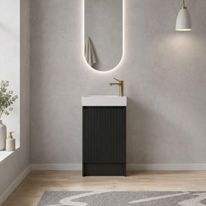LUKKA CRETE MINI MATTE BLACK 450MM SPACE SAVING SINGLE BOWL FLOOR STANDING VANITY WITH KICKBOARD