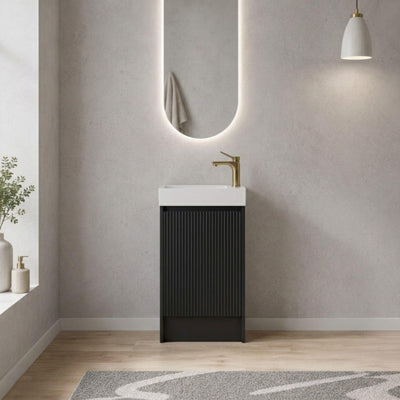 LUKKA CRETE MINI MATTE BLACK 450MM SPACE SAVING SINGLE BOWL FLOOR STANDING VANITY WITH KICKBOARD