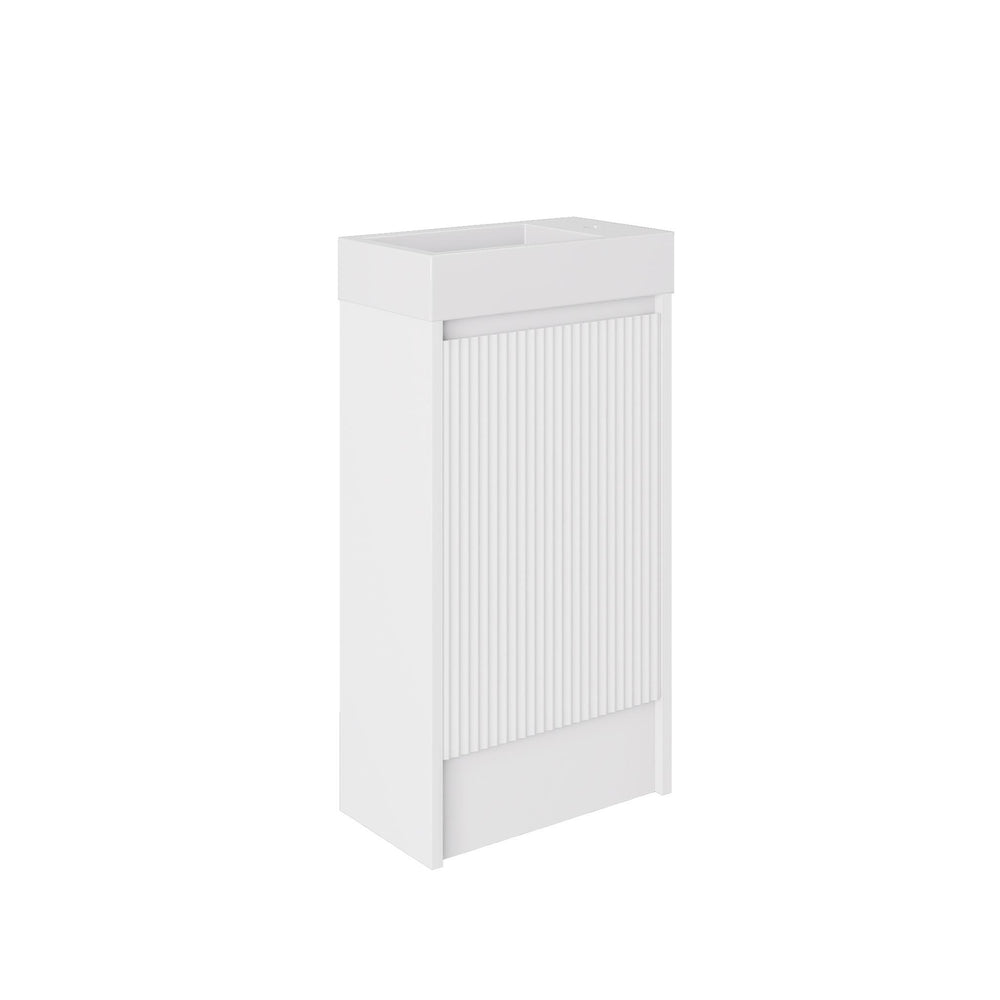 LUKKA CRETE MINI MATTE WHITE 450MM SPACE SAVING SINGLE BOWL FLOOR STANDING VANITY WITH KICKBOARD