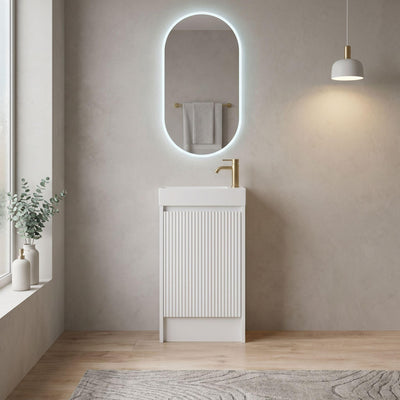 LUKKA CRETE MINI MATTE WHITE 450MM SPACE SAVING SINGLE BOWL FLOOR STANDING VANITY WITH KICKBOARD