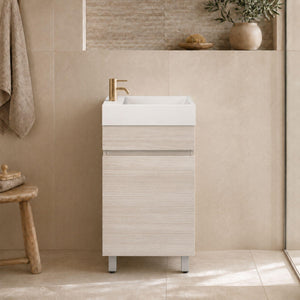 LUKKA CAMDEN MODERN COASTAL OAK 450MM SPACE SAVING SINGLE BOWL FLOOR STANDING VANITY