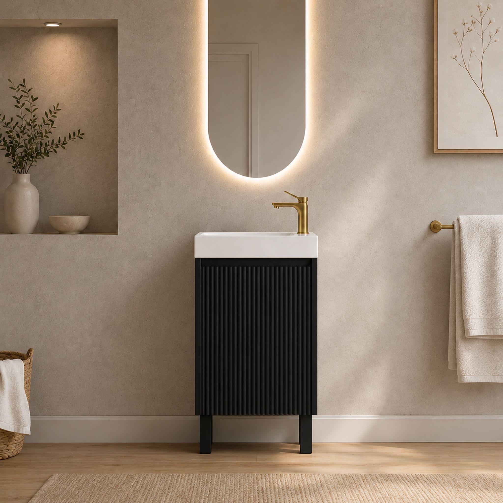 LUKKA CRETE MINI MATTE BLACK 450MM SPACE SAVING SINGLE BOWL FLOOR STANDING VANITY