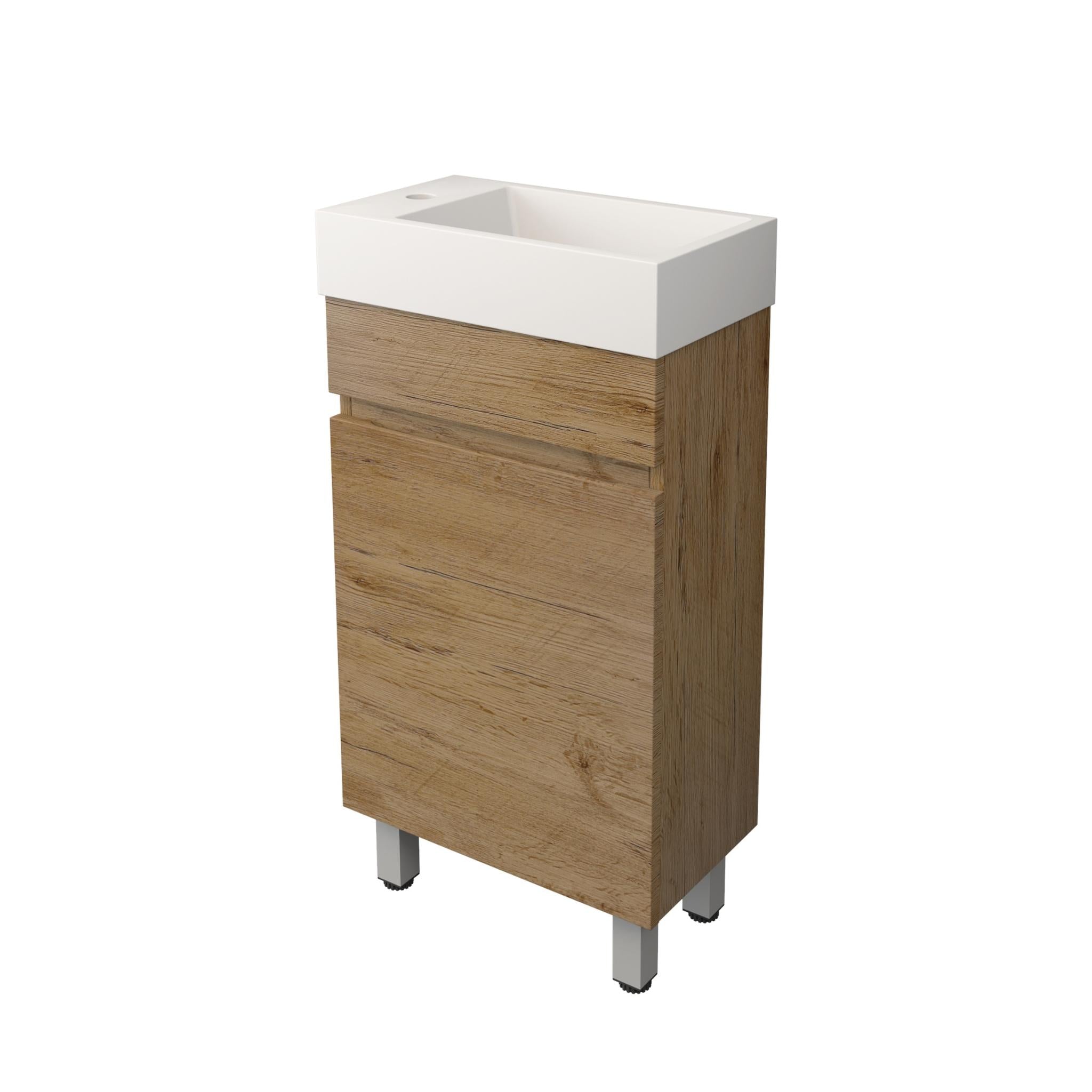 LUKKA CAMDEN MODERN PRIME OAK 450MM SPACE SAVING SINGLE BOWL FLOOR STANDING VANITY