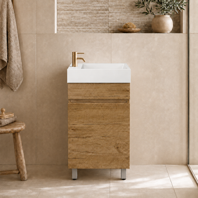 LUKKA CAMDEN MODERN PRIME OAK 450MM SPACE SAVING SINGLE BOWL FLOOR STANDING VANITY
