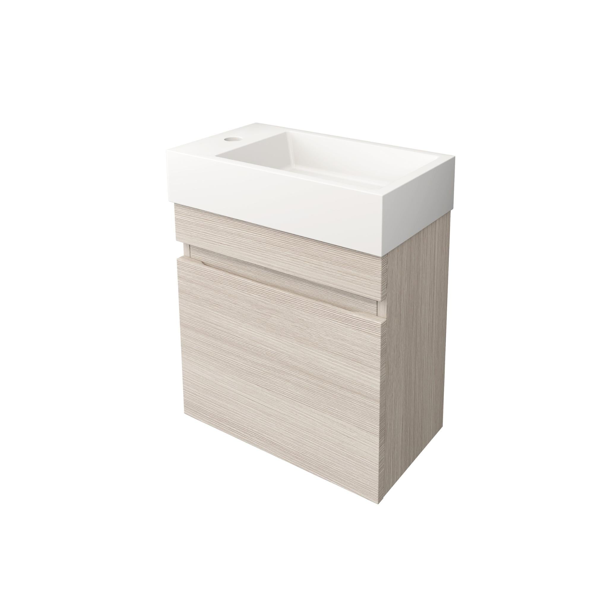 LUKKA CAMDEN MODERN COASTAL OAK 450MM SPACE SAVING SINGLE BOWL WALL HUNG VANITY