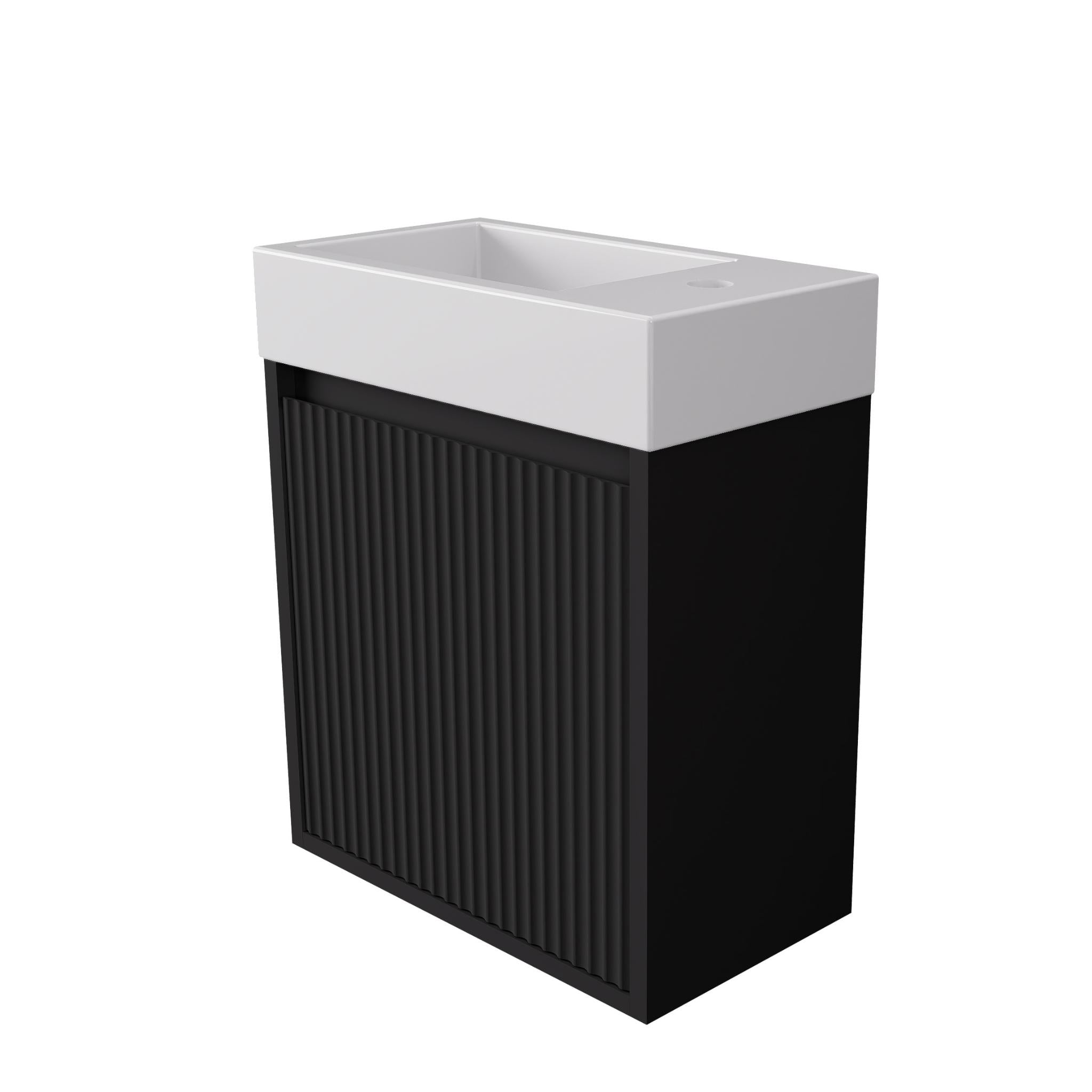 LUKKA CRETE MINI MATTE BLACK 450MM SPACE SAVING SINGLE BOWL WALL HUNG VANITY