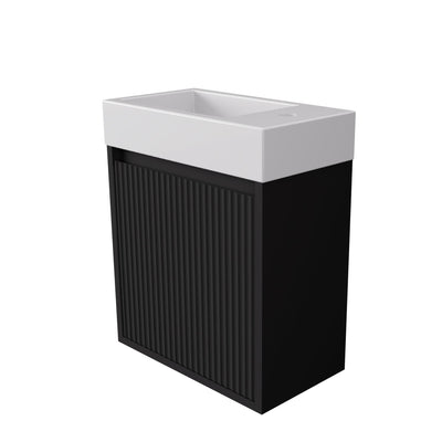 LUKKA CRETE MINI MATTE BLACK 450MM SPACE SAVING SINGLE BOWL WALL HUNG VANITY