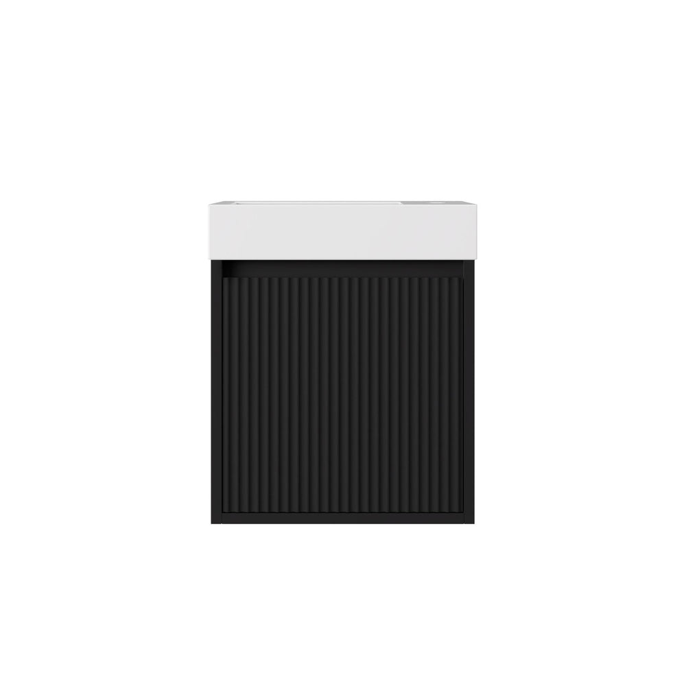 LUKKA CRETE MINI MATTE BLACK 450MM SPACE SAVING SINGLE BOWL WALL HUNG VANITY