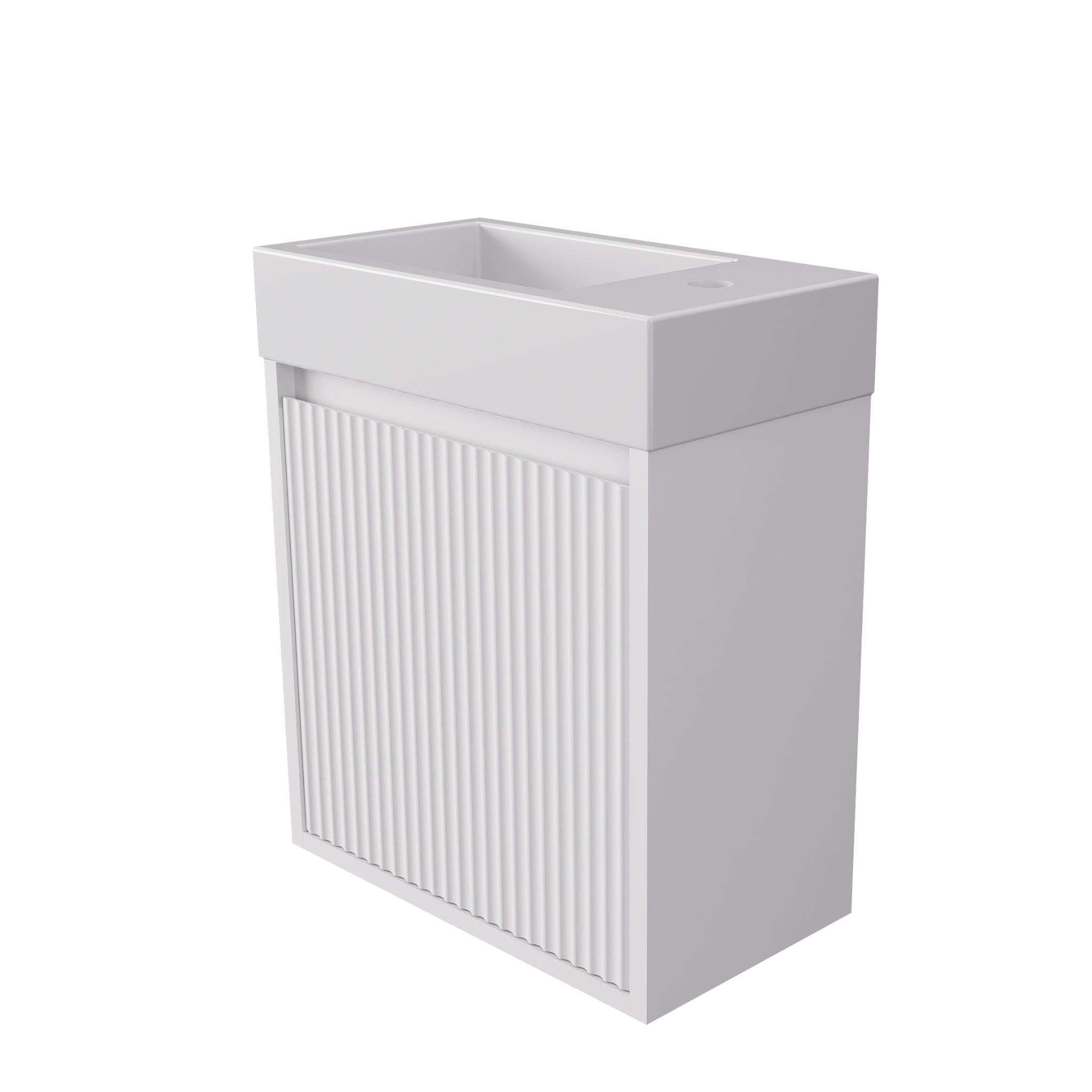 LUKKA CRETE MINI MATTE WHITE 450MM SPACE SAVING SINGLE BOWL WALL HUNG VANITY