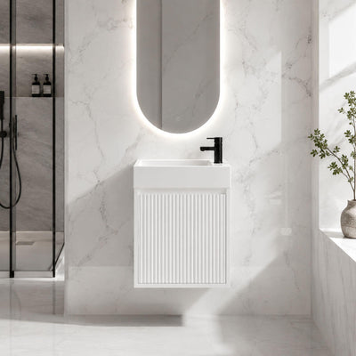 LUKKA CRETE MINI MATTE WHITE 450MM SPACE SAVING SINGLE BOWL WALL HUNG VANITY