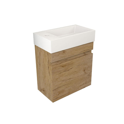 LUKKA CAMDEN MODERN PRIME OAK 450MM SPACE SAVING SINGLE BOWL WALL HUNG VANITY