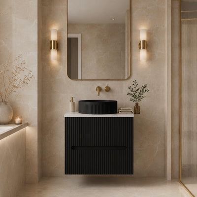 LUKKA CABARITA MODERN MATTE BLACK 600MM SINGLE BOWL WALL HUNG VANITY
