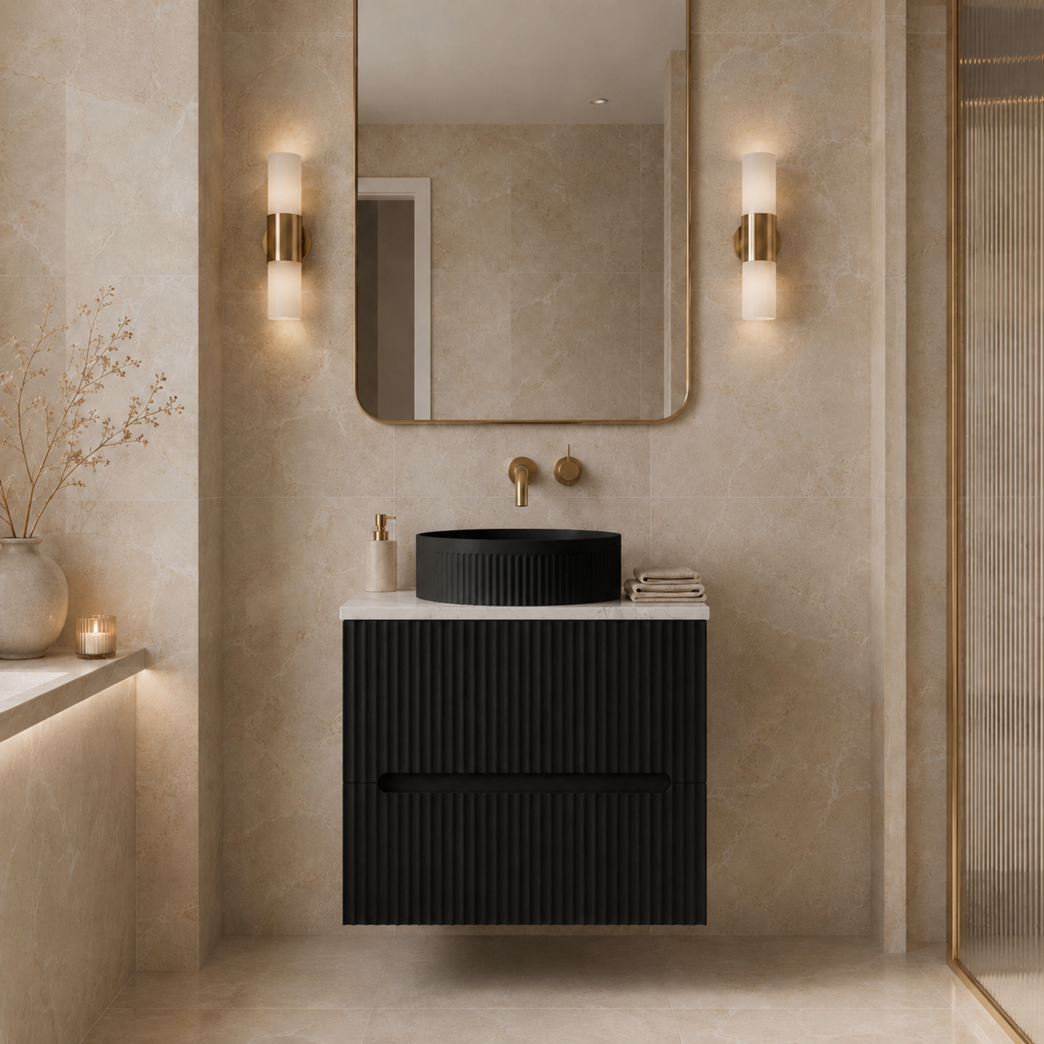 LUKKA CABARITA MODERN MATTE BLACK 600MM SINGLE BOWL WALL HUNG VANITY