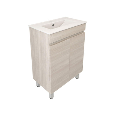 LUKKA CAMDEN ENSUITE COASTAL OAK 600MM SPACE SAVING SINGLE BOWL FLOOR STANDING VANITY