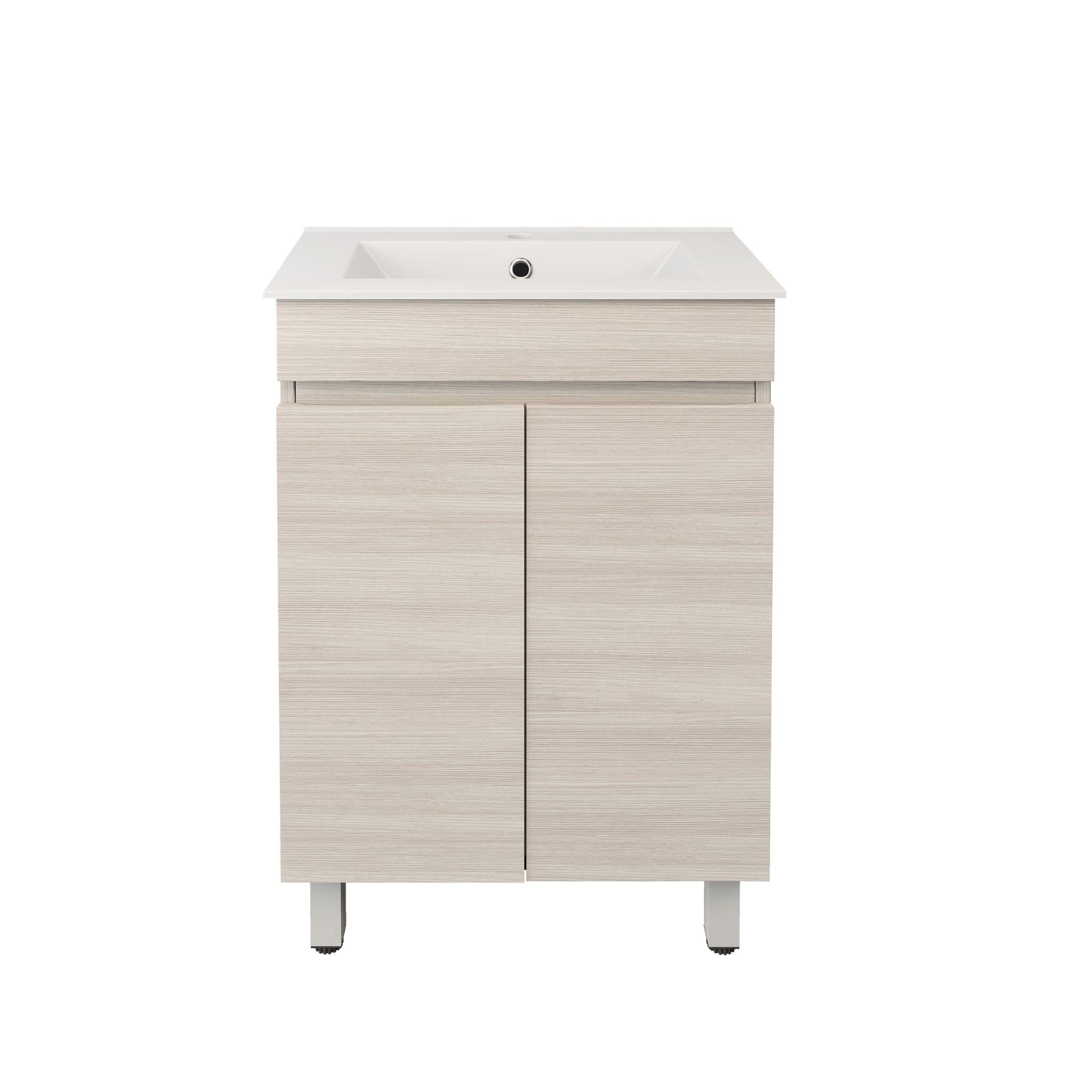 LUKKA CAMDEN ENSUITE COASTAL OAK 600MM SPACE SAVING SINGLE BOWL FLOOR STANDING VANITY
