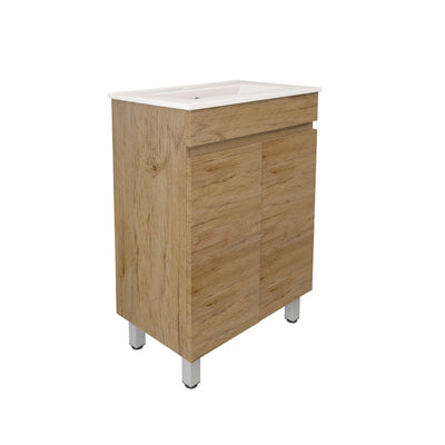 LUKKA CAMDEN ENSUITE PRIME OAK 600MM SPACE SAVING SINGLE BOWL FLOOR STANDING VANITY
