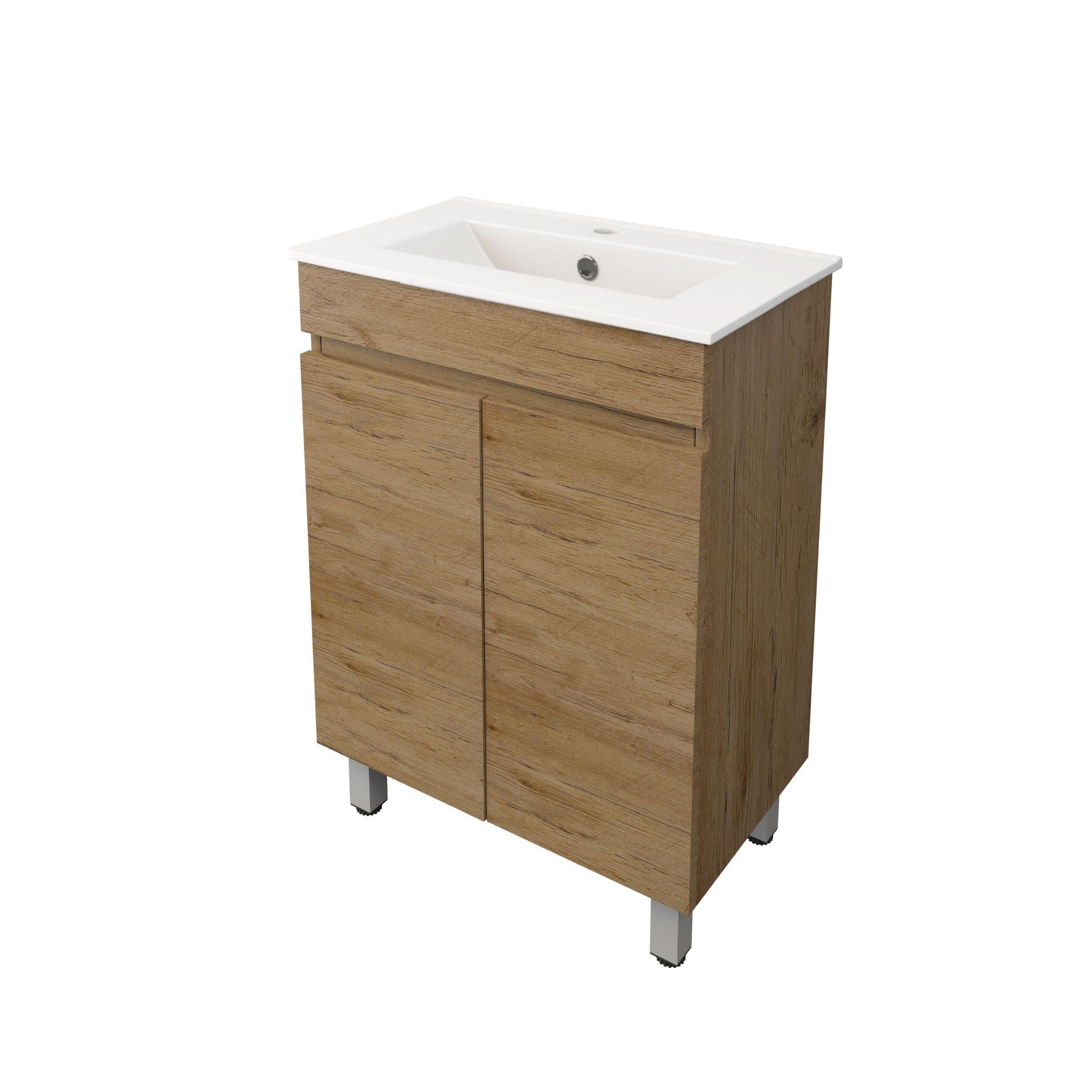 LUKKA CAMDEN ENSUITE PRIME OAK 600MM SPACE SAVING SINGLE BOWL FLOOR STANDING VANITY