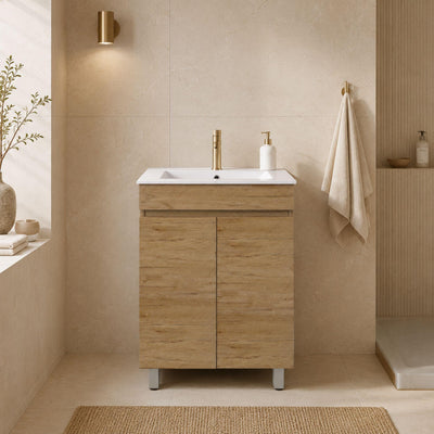 LUKKA CAMDEN ENSUITE PRIME OAK 600MM SPACE SAVING SINGLE BOWL FLOOR STANDING VANITY
