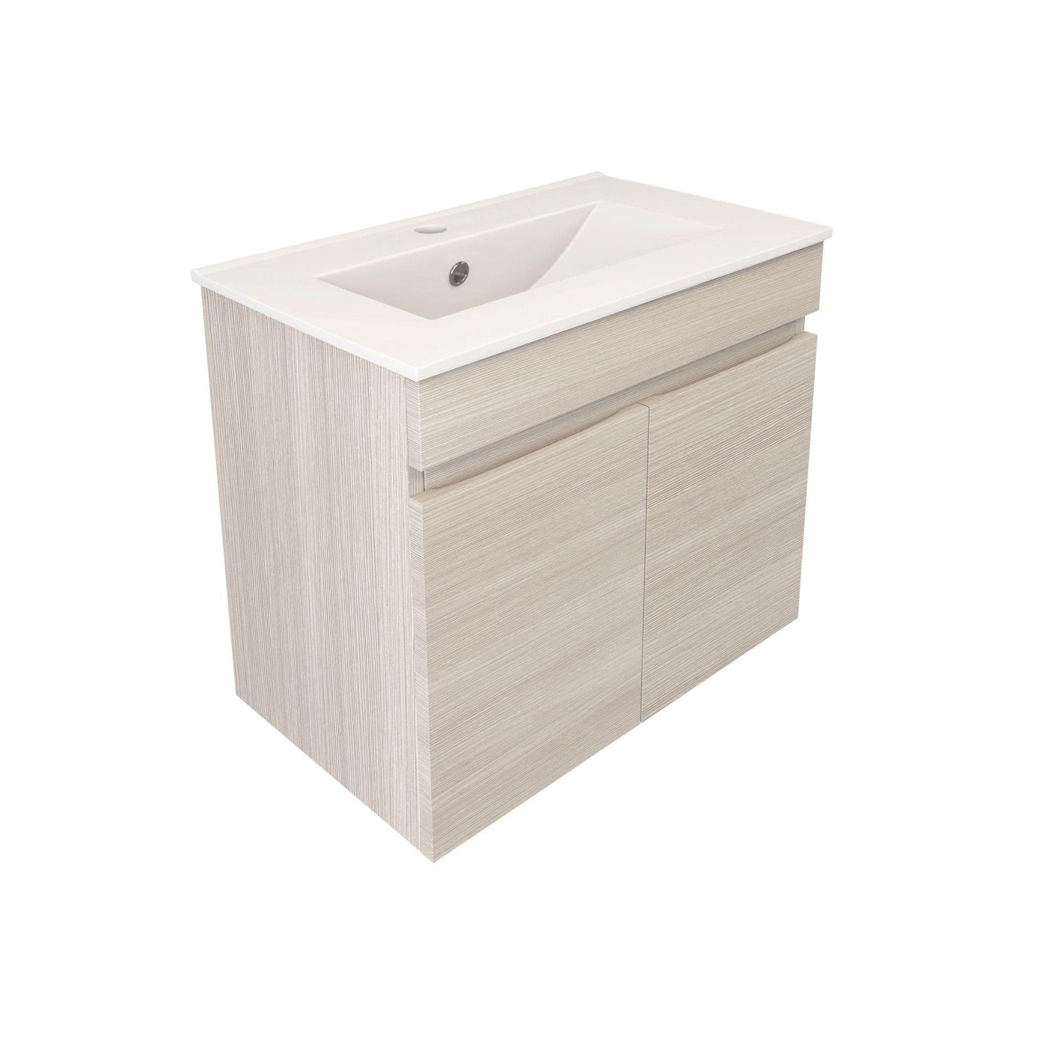 LUKKA CAMDEN ENSUITE COASTAL OAK 600MM SPACE SAVING SINGLE BOWL WALL HUNG VANITY