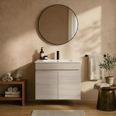LUKKA CAMDEN ENSUITE COASTAL OAK 600MM SPACE SAVING SINGLE BOWL WALL HUNG VANITY