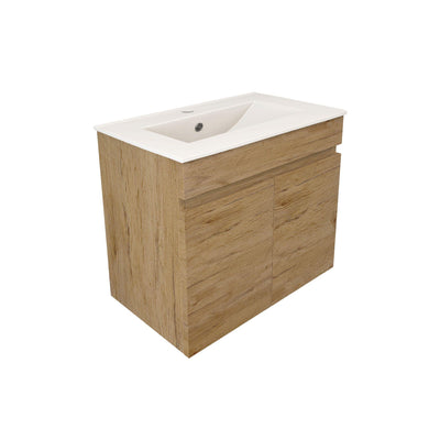 LUKKA CAMDEN ENSUITE PRIME OAK 600MM SPACE SAVING SINGLE BOWL WALL HUNG VANITY