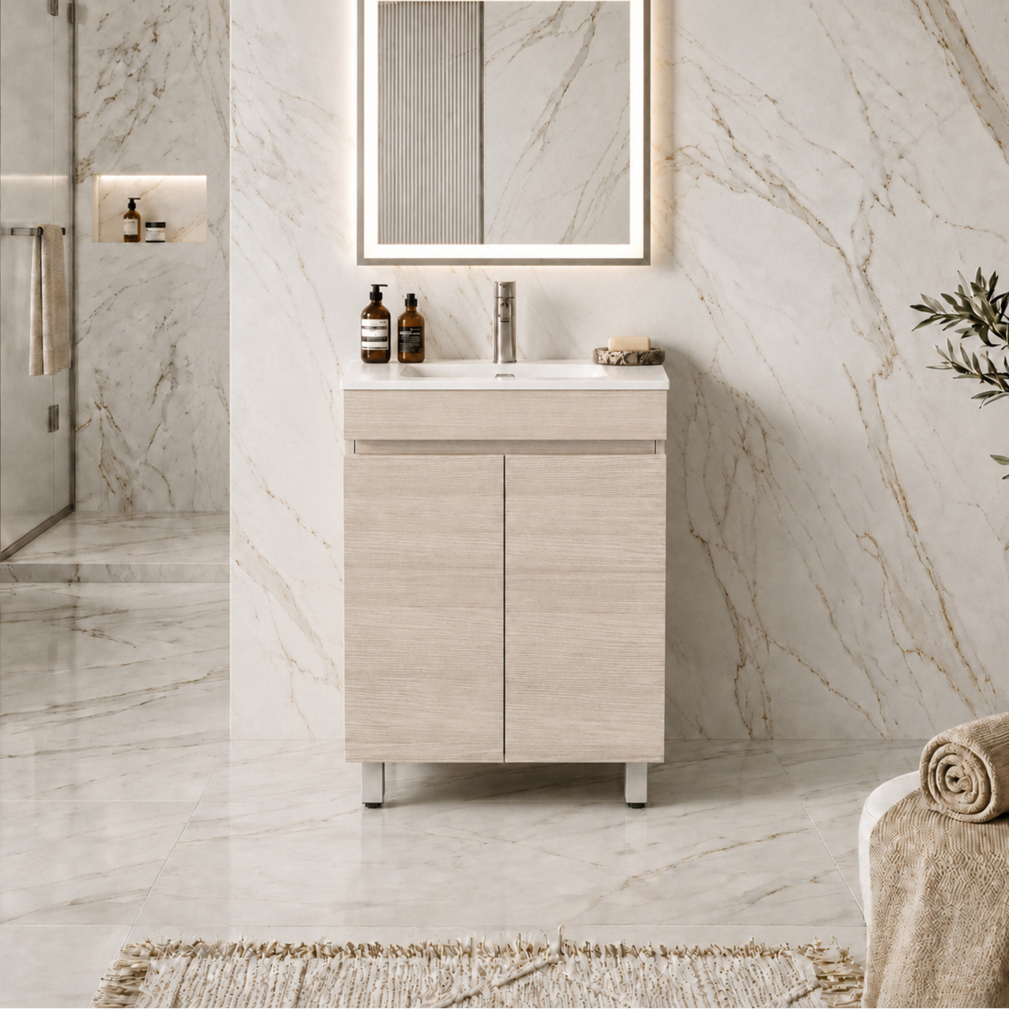 LUKKA CAMDEN MODERN COASTAL OAK 600MM SINGLE BOWL FLOOR STANDING VANITY