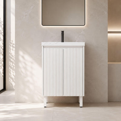 LUKKA CRETE MODERN MATTE WHITE 600MM SINGLE BOWL FLOOR STANDING VANITY
