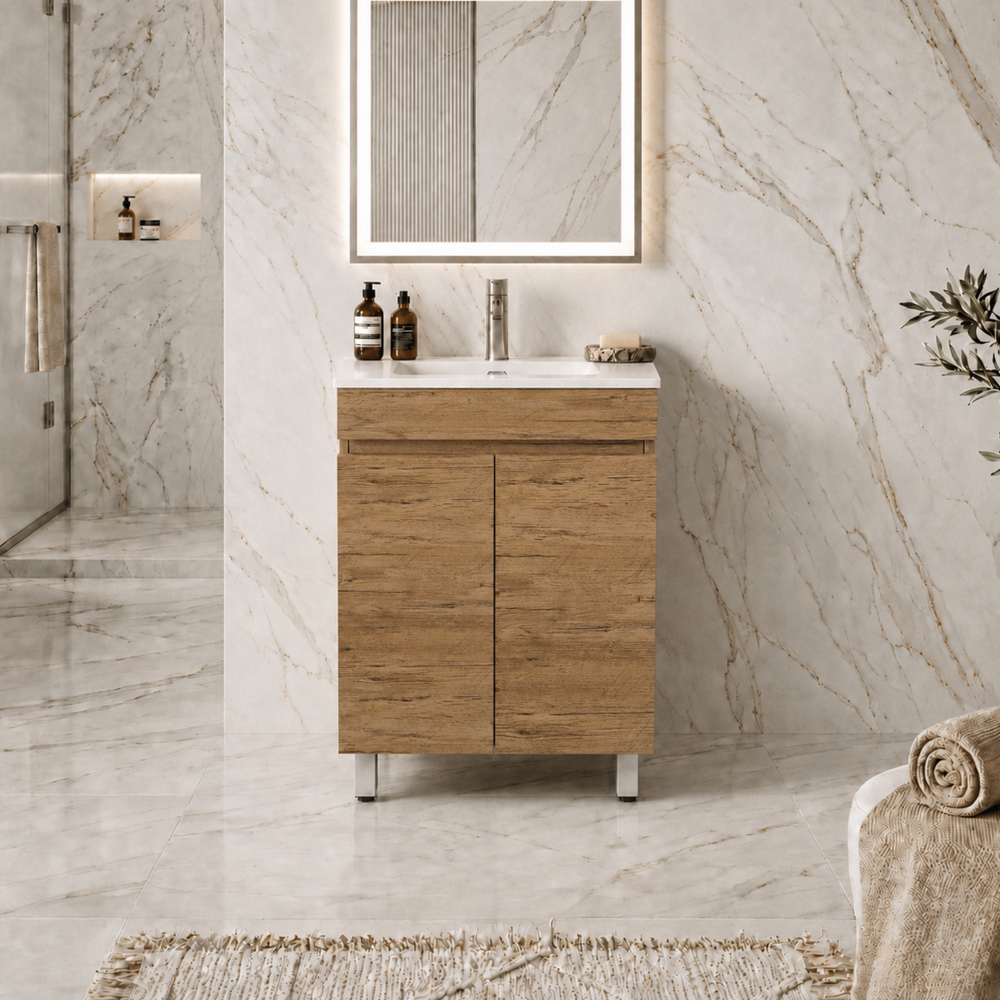 LUKKA CAMDEN MODERN PRIME OAK 600MM SINGLE BOWL FLOOR STANDING VANITY