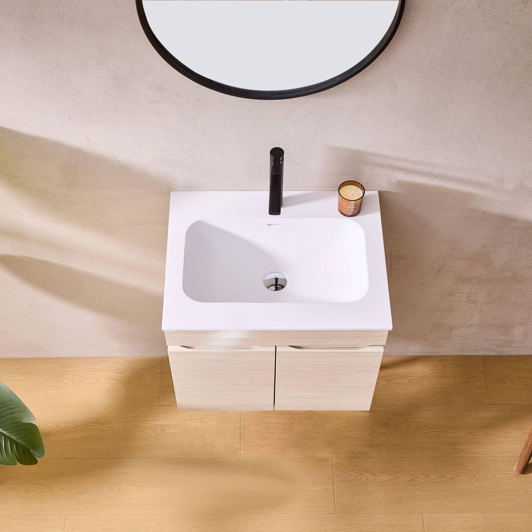 LUKKA CAMDEN MODERN COASTAL OAK 600MM SINGLE BOWL WALL HUNG VANITY