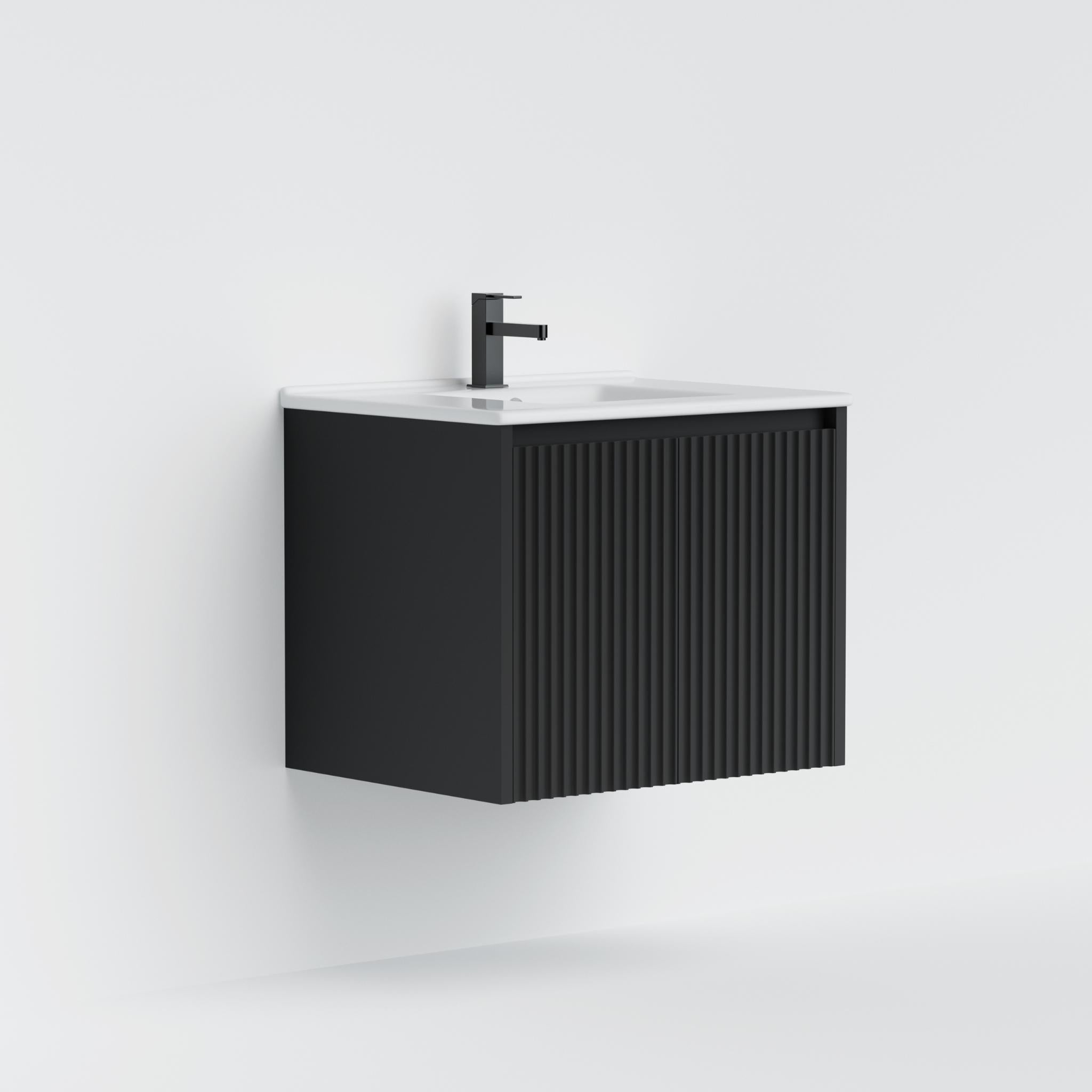 LUKKA CRETE MODERN MATTE BLACK 600MM SINGLE BOWL WALL HUNG VANITY