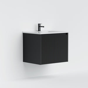 LUKKA CRETE MODERN MATTE BLACK 600MM SINGLE BOWL WALL HUNG VANITY