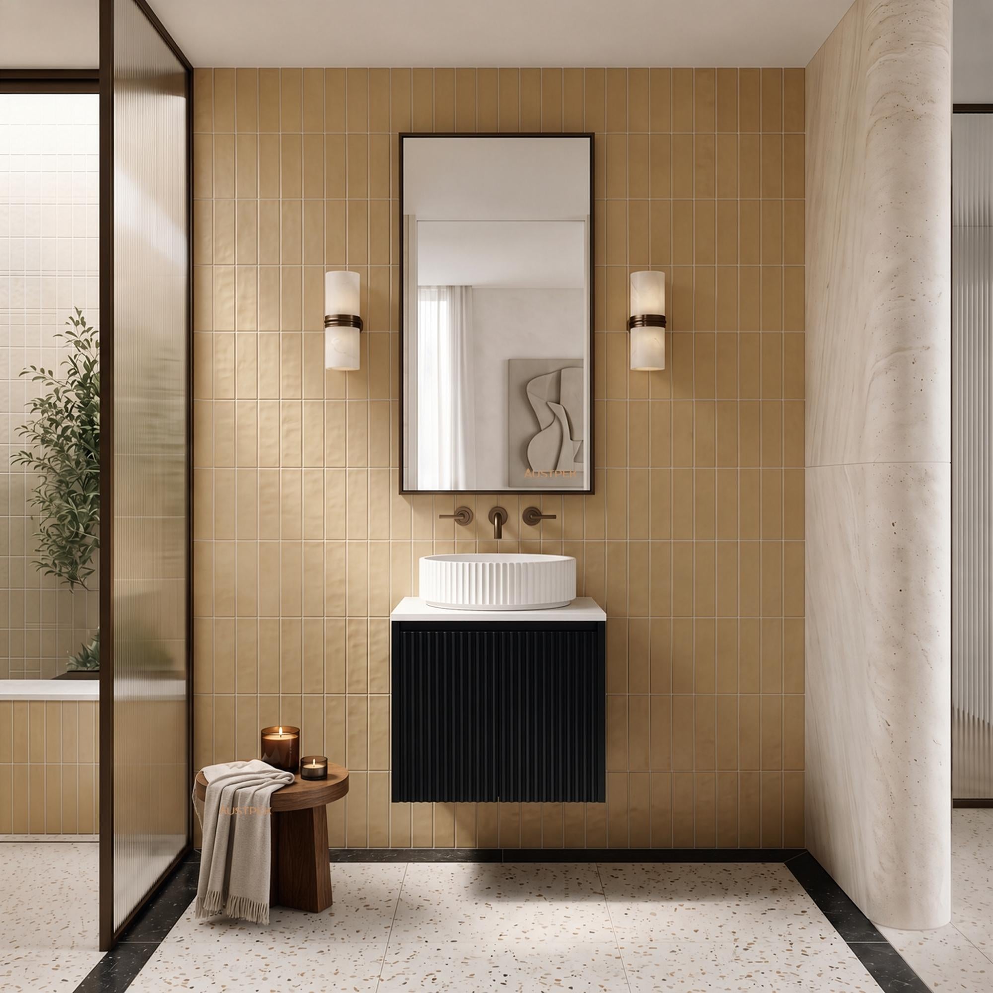 LUKKA CRETE MODERN MATTE BLACK 600MM SINGLE BOWL WALL HUNG VANITY