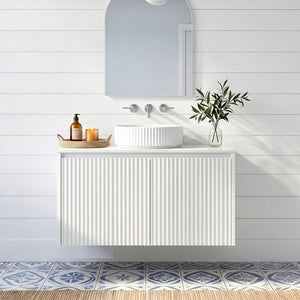 LUKKA CRETE MODERN MATTE WHITE 600MM SINGLE BOWL WALL HUNG VANITY