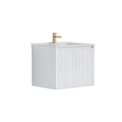 LUKKA CRETE MODERN MATTE WHITE 600MM SINGLE BOWL WALL HUNG VANITY