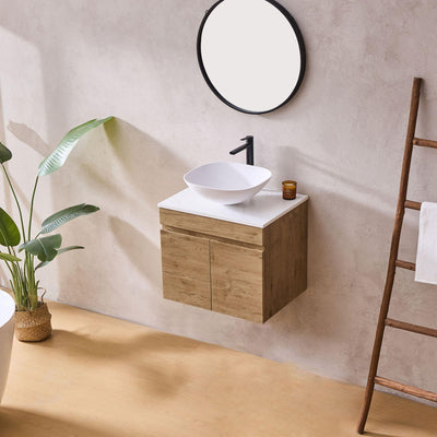 LUKKA CAMDEN MODERN PRIME OAK 600MM SINGLE BOWL WALL HUNG VANITY