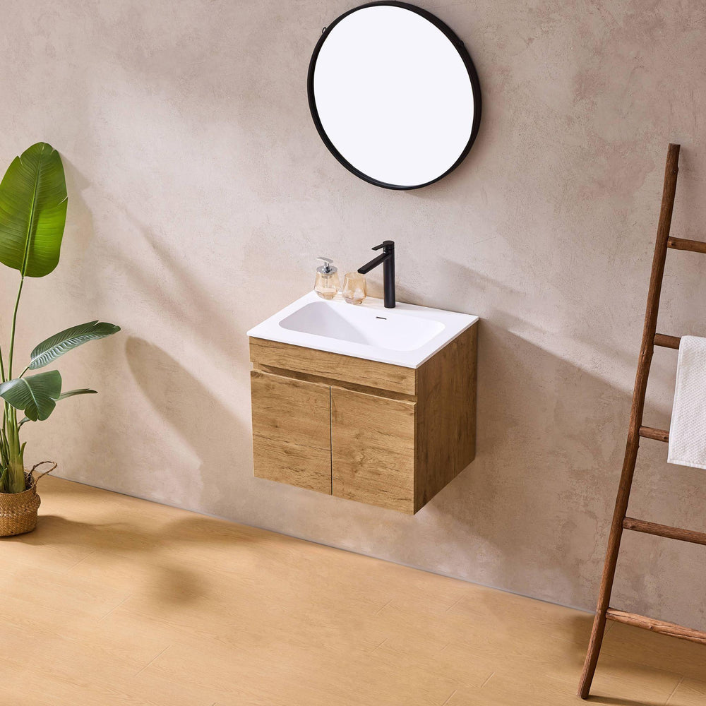 LUKKA CAMDEN MODERN PRIME OAK 600MM SINGLE BOWL WALL HUNG VANITY