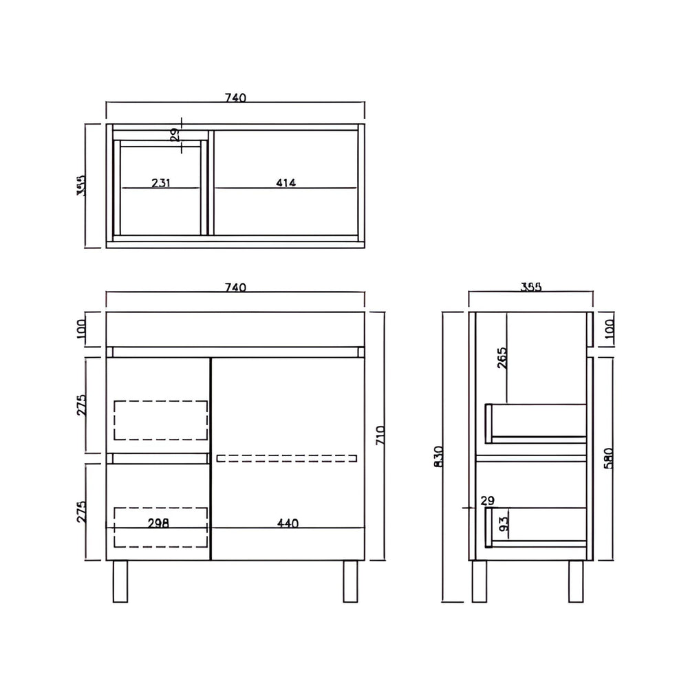 LUKKA CAMDEN ENSUITE COASTAL OAK 750MM SPACE SAVING SINGLE BOWL FLOOR STANDING VANITY (AVAILABLE IN LEFT AND RIGHT HAND DRAWER)