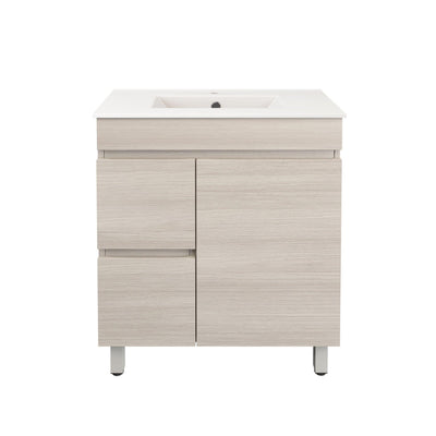 LUKKA CAMDEN ENSUITE COASTAL OAK 750MM SPACE SAVING SINGLE BOWL FLOOR STANDING VANITY (AVAILABLE IN LEFT AND RIGHT HAND DRAWER)