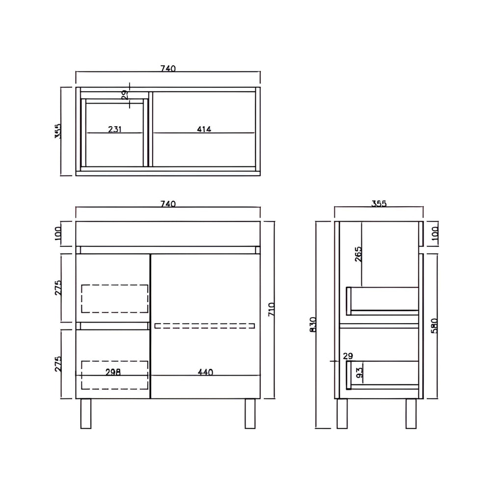 LUKKA CAMDEN ENSUITE PRIME OAK 750MM SPACE SAVING SINGLE BOWL FLOOR STANDING VANITY (AVAILABLE IN LEFT AND RIGHT HAND DRAWER)