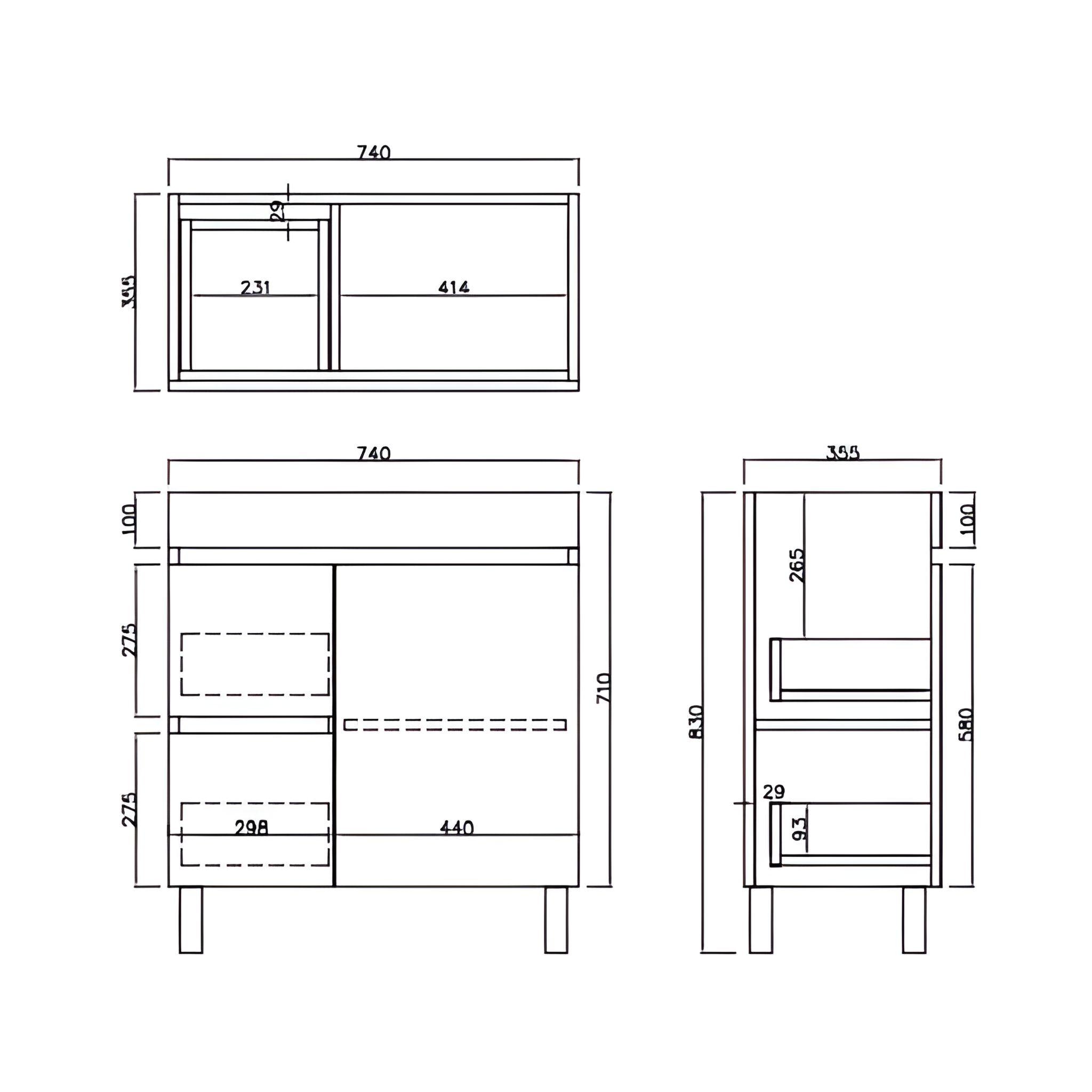 LUKKA CAMDEN ENSUITE PRIME OAK 750MM SPACE SAVING SINGLE BOWL FLOOR STANDING VANITY (AVAILABLE IN LEFT AND RIGHT HAND DRAWER)