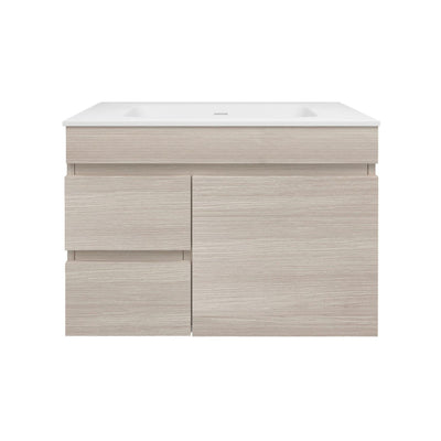 LUKKA CAMDEN ENSUITE COASTAL OAK 750MM SPACE SAVING SINGLE BOWL WALL HUNG VANITY (AVAILABLE IN LEFT AND RIGHT HAND DRAWER)