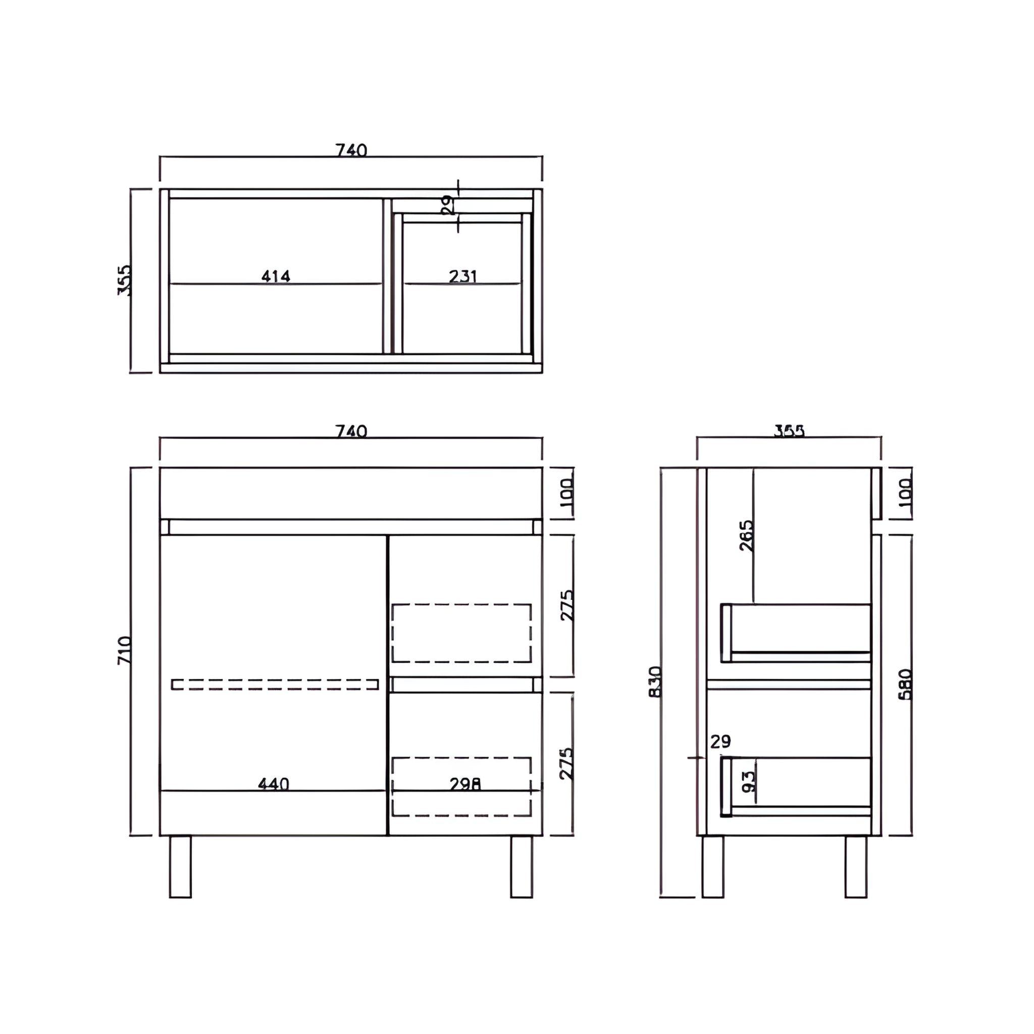 LUKKA CAMDEN ENSUITE COASTAL OAK 750MM SPACE SAVING SINGLE BOWL FLOOR STANDING VANITY (AVAILABLE IN LEFT AND RIGHT HAND DRAWER)